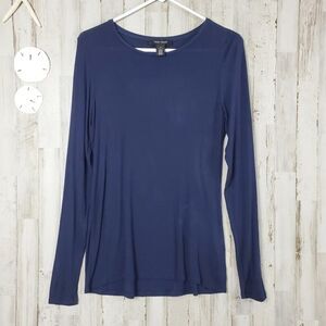 White House Black Market Long Sleeve Rayon Top Navy Blue Size Small